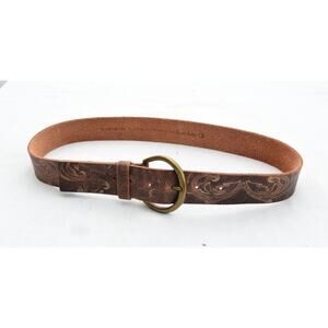 Buckle Leather Belt Medium X 1.5" Womens Brass Buckle Gold Brown Design